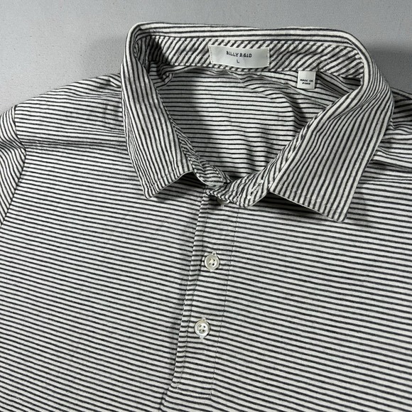 Billy Reid Other - Billy Reid Mens Polo Shirt Large Striped Pensacola Organic Cotton White Black L